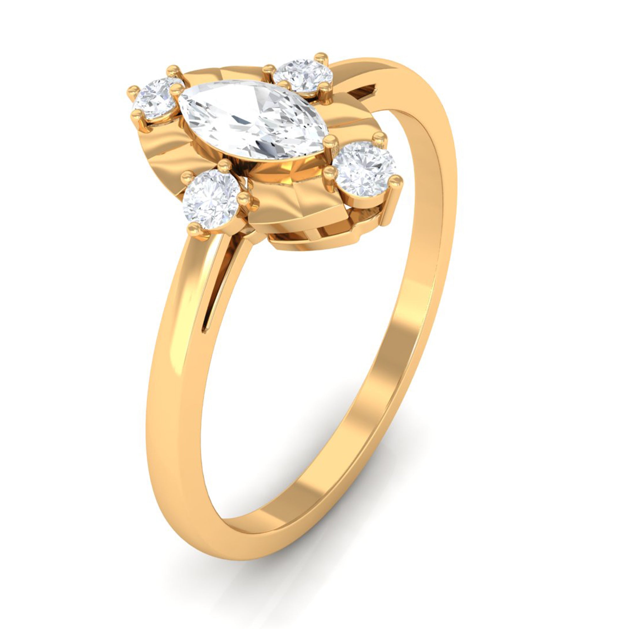 1/2 CT Marquise Zircon Engagement Ring in Gold Textured