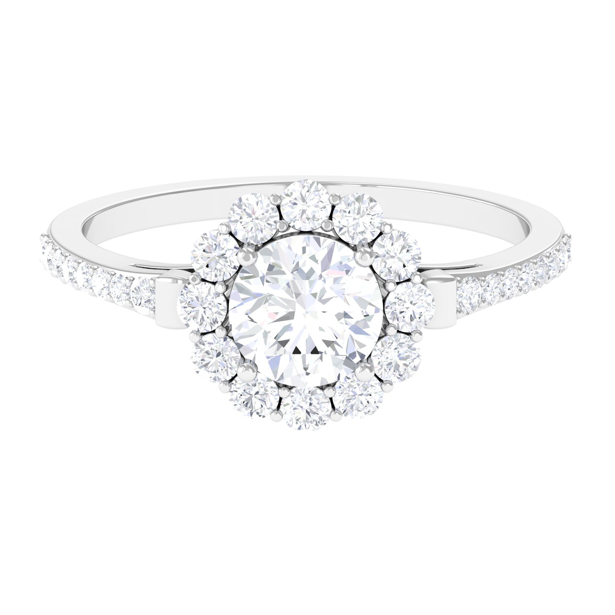 1.75 CT Round Zircon Halo Engagement Ring in Gold