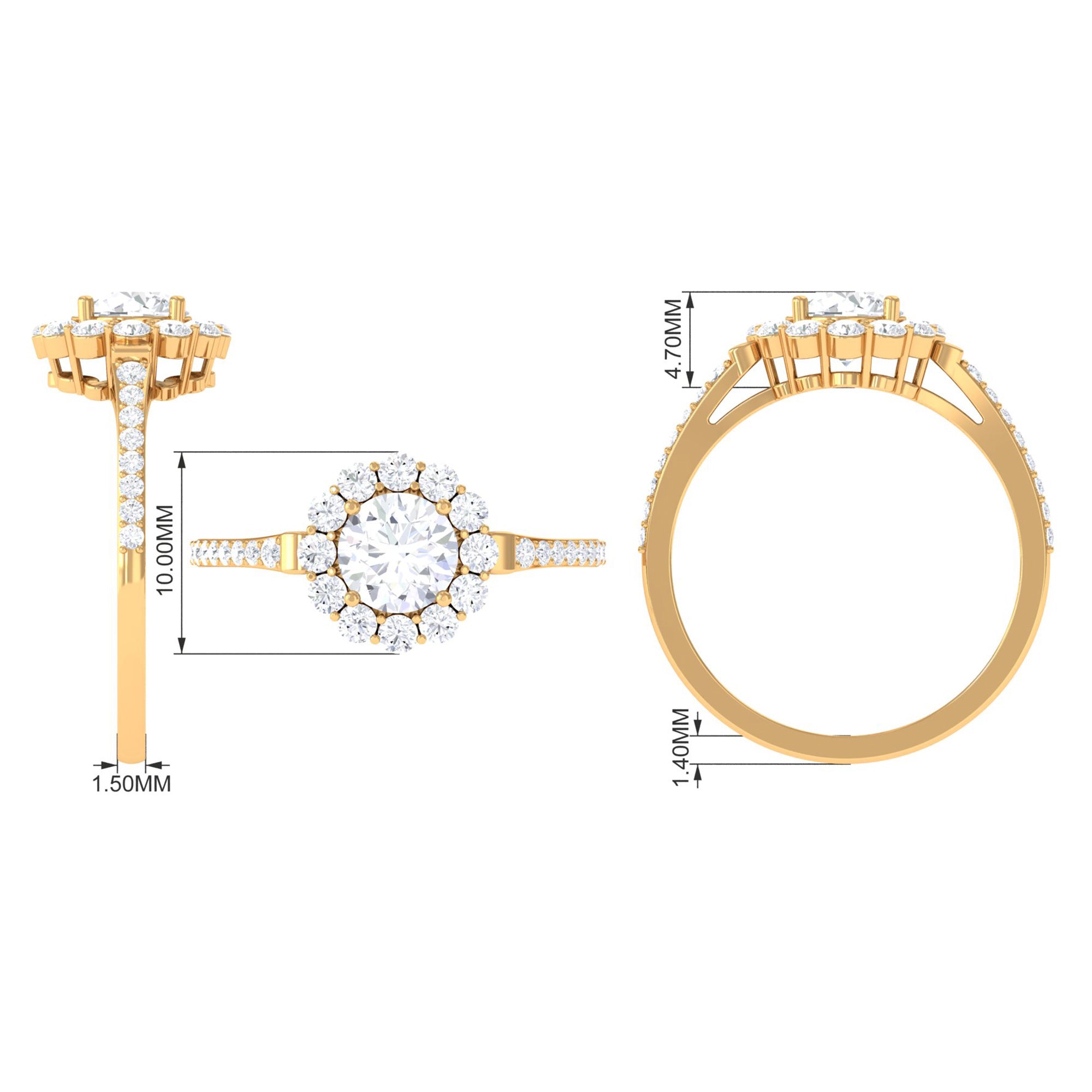 1.75 CT Round Zircon Halo Engagement Ring in Gold