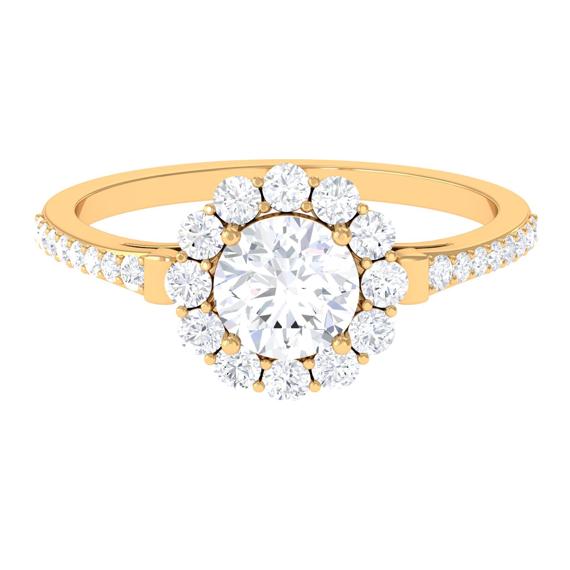 1.75 CT Round Zircon Halo Engagement Ring in Gold