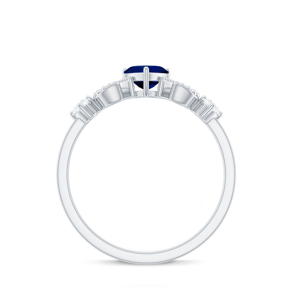 3/4 CT Minimal Blue Sapphire Heart Engagement Ring with Diamond