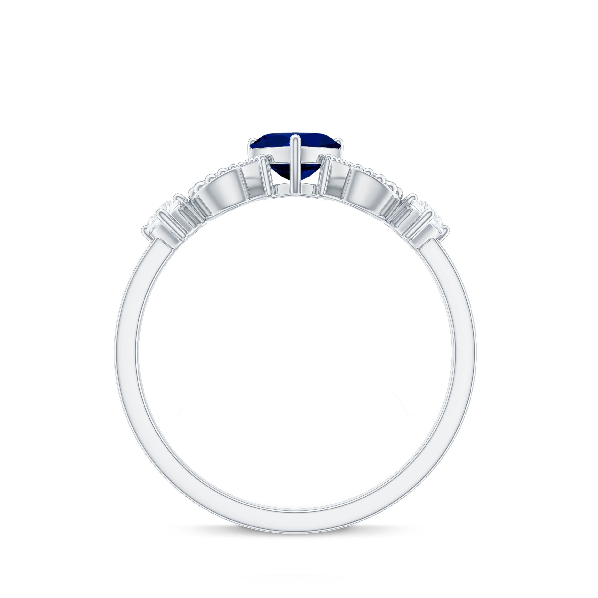 3/4 CT Minimal Blue Sapphire Heart Engagement Ring with Diamond