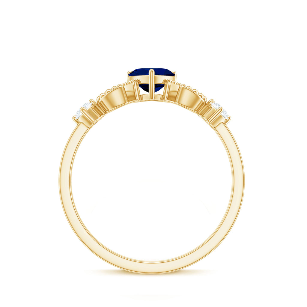 3/4 CT Minimal Blue Sapphire Heart Engagement Ring with Diamond