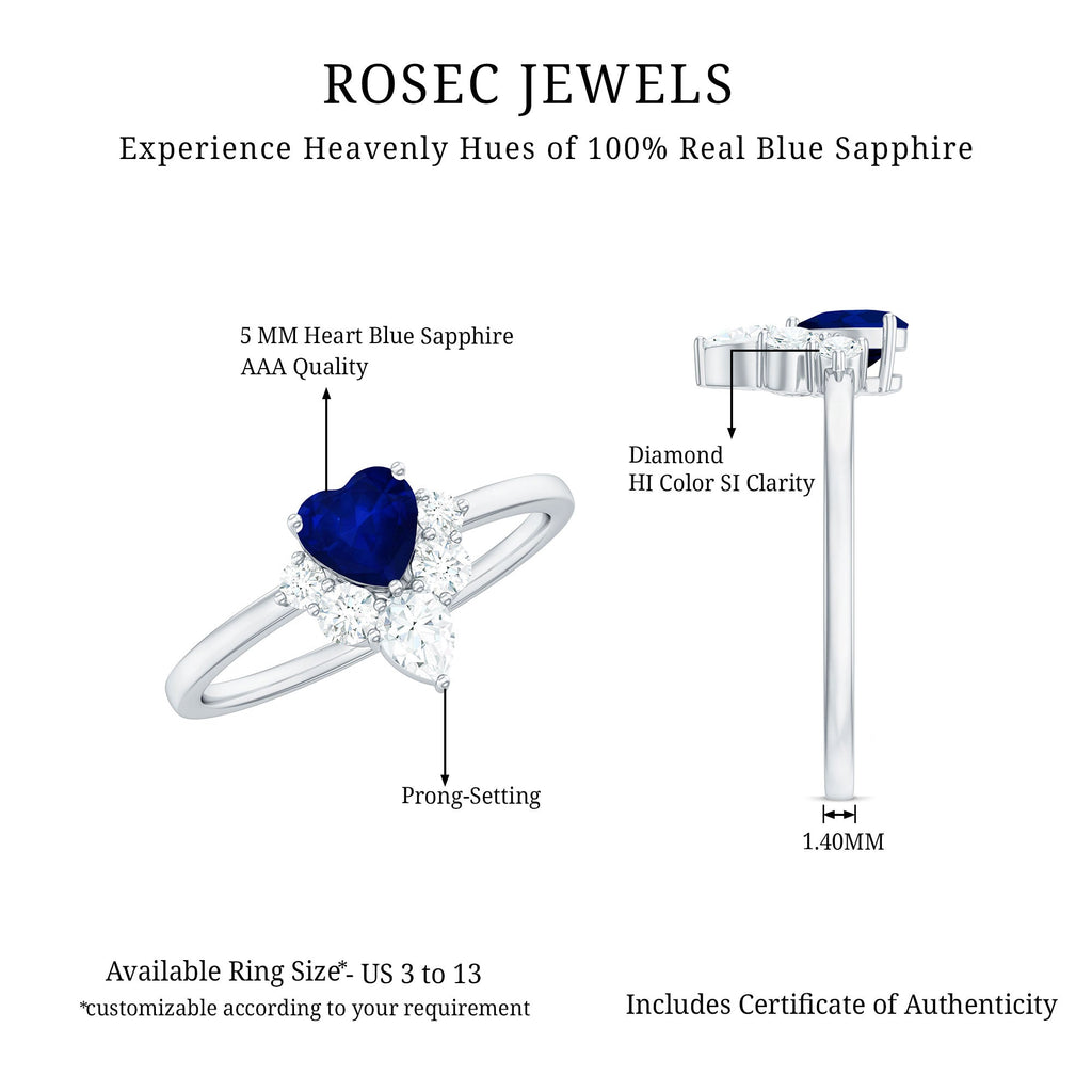 1 CT Heart Blue Sapphire Promise Ring with Diamond Accent