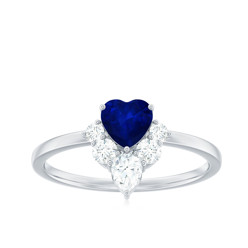1 CT Heart Blue Sapphire Promise Ring with Diamond Accent