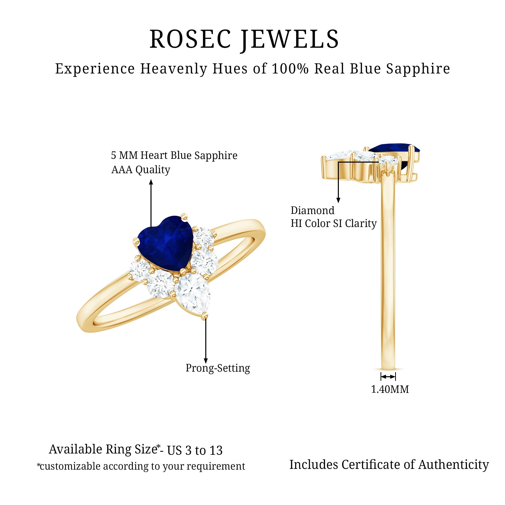 1 CT Heart Blue Sapphire Promise Ring with Diamond Accent