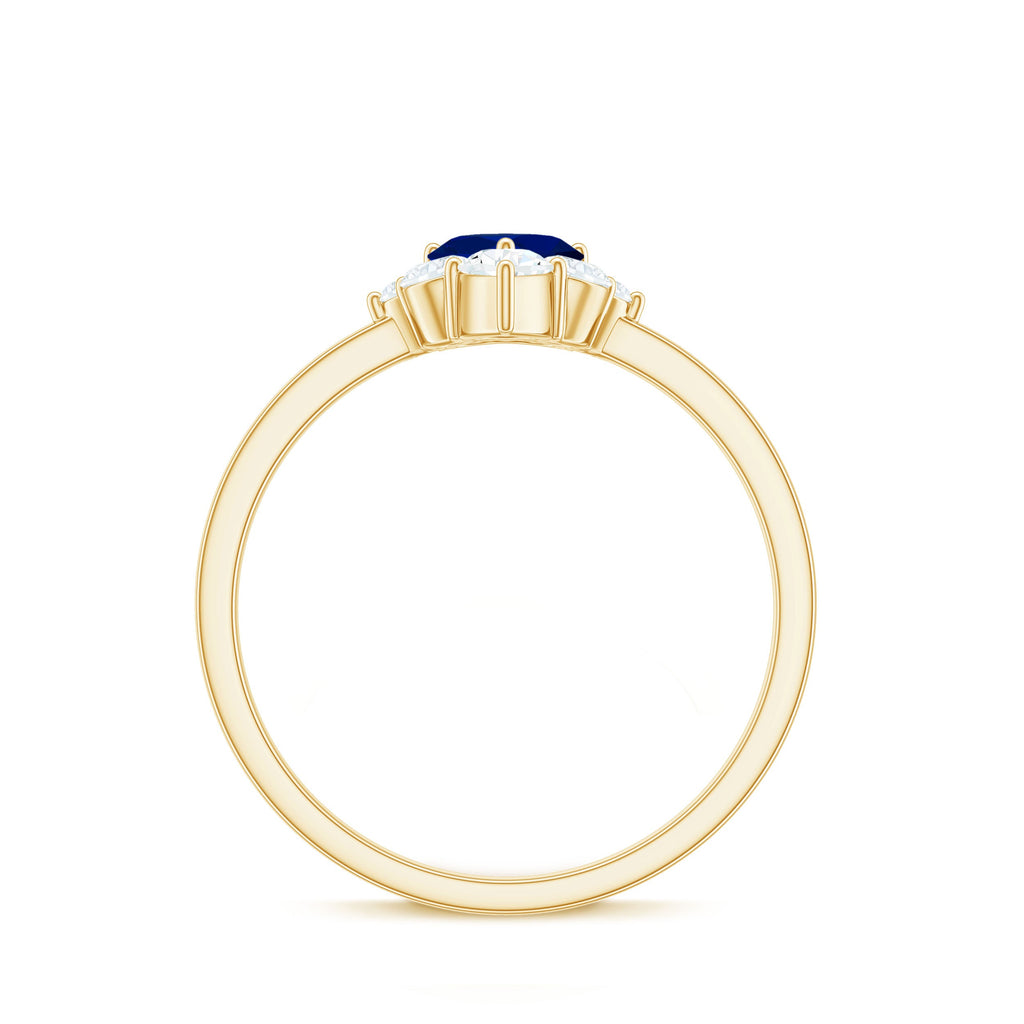 1 CT Heart Blue Sapphire Promise Ring with Diamond Accent