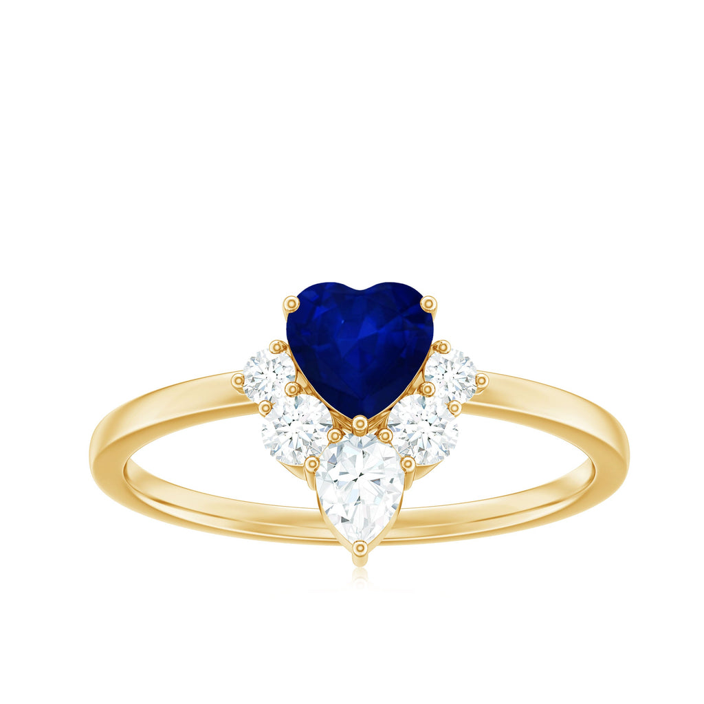 1 CT Heart Blue Sapphire Promise Ring with Diamond Accent