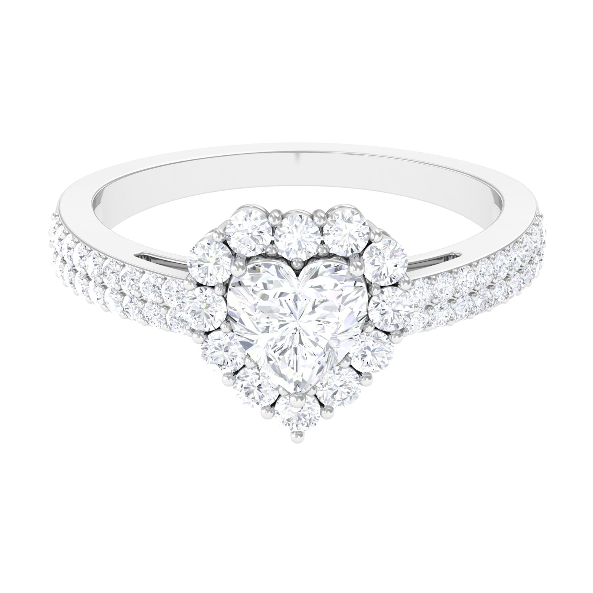 2 CT Zircon Heart Engagement Ring with Halo and Side Stones