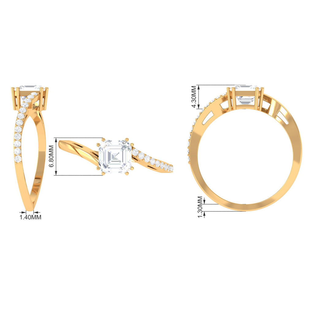 1.75 CT Asscher Cut Solitaire Zircon Bypass Engagement Ring