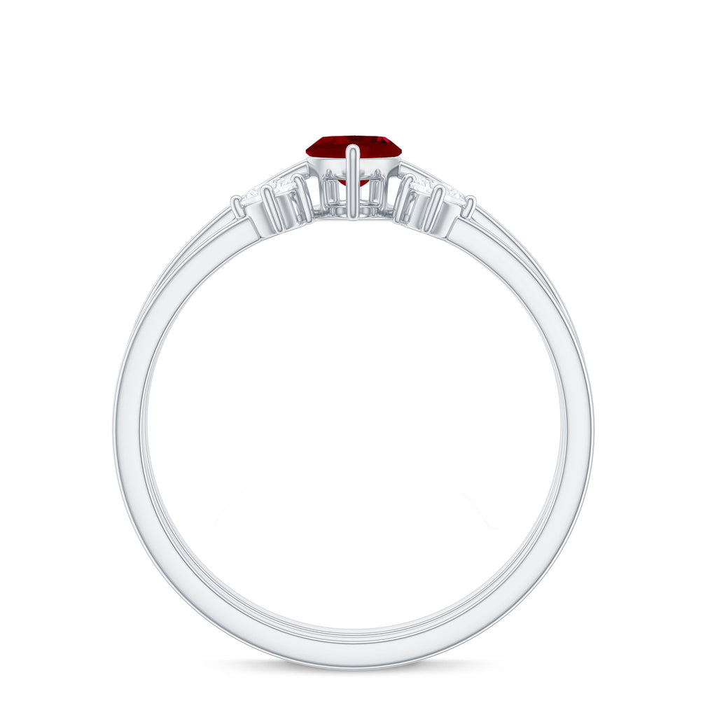 Marquise Cut Ruby Solitaire Ring Set with Moissanite