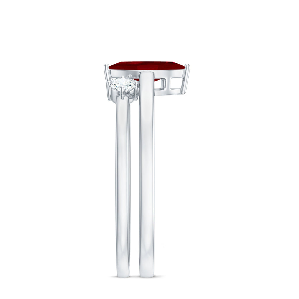 Marquise Cut Ruby Solitaire Ring Set with Moissanite
