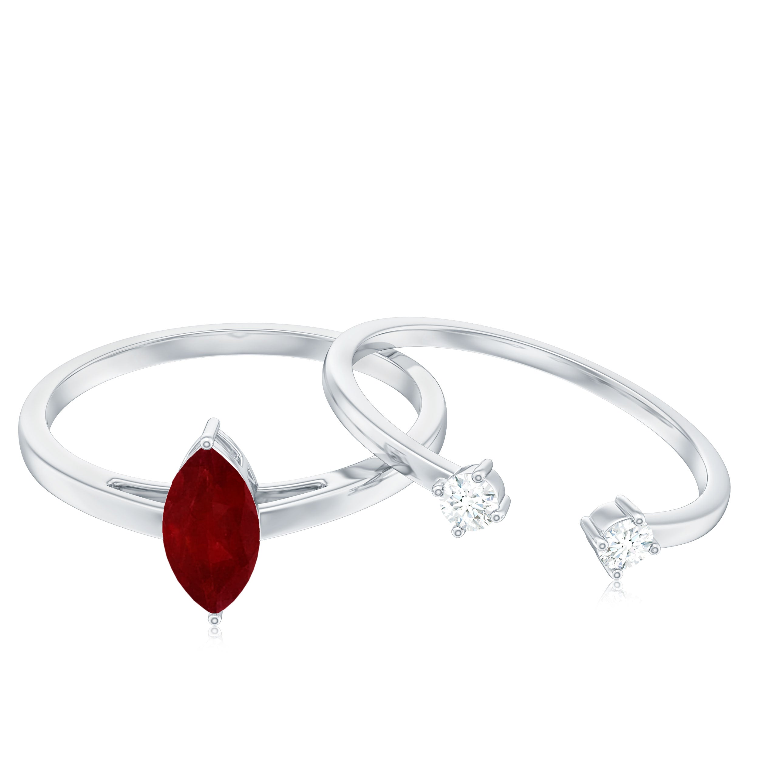Marquise Cut Ruby Solitaire Ring Set with Moissanite