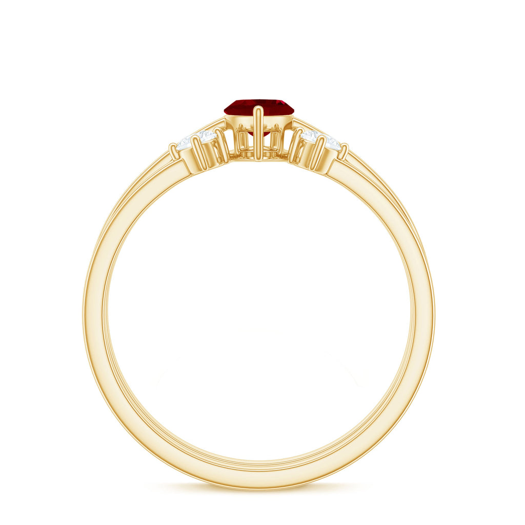 Marquise Cut Ruby Solitaire Ring Set with Moissanite