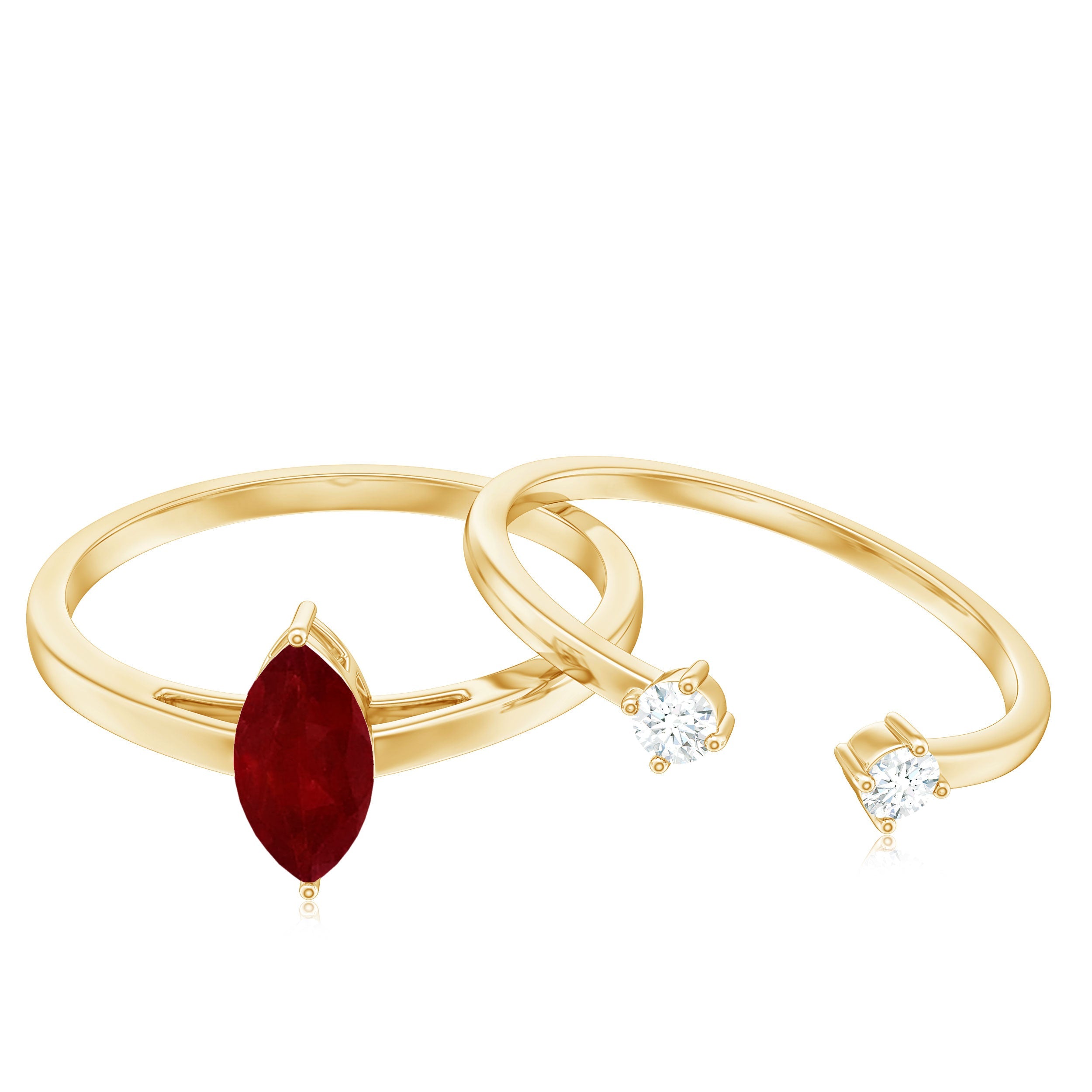 Marquise Cut Ruby Solitaire Ring Set with Moissanite