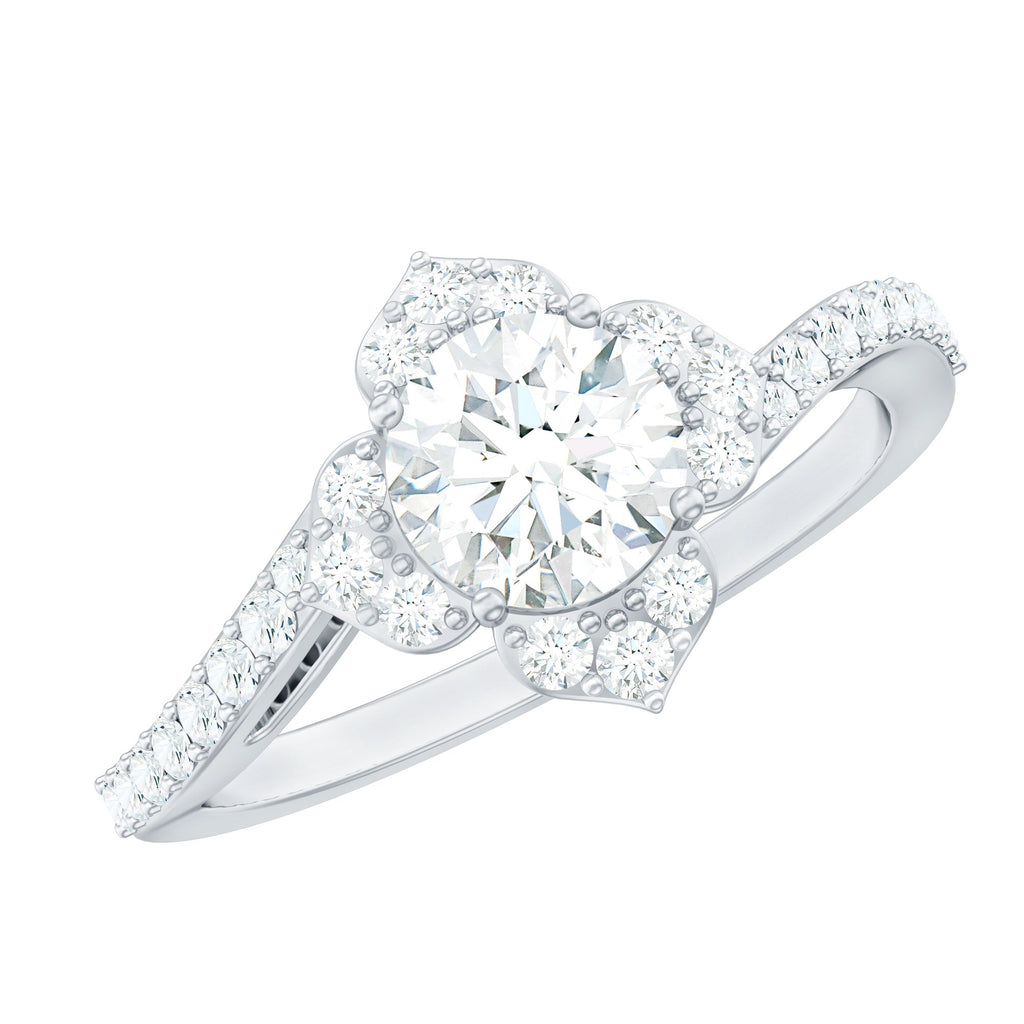 1.75 CT Bypass Shank Round Zircon Flower Engagement Ring