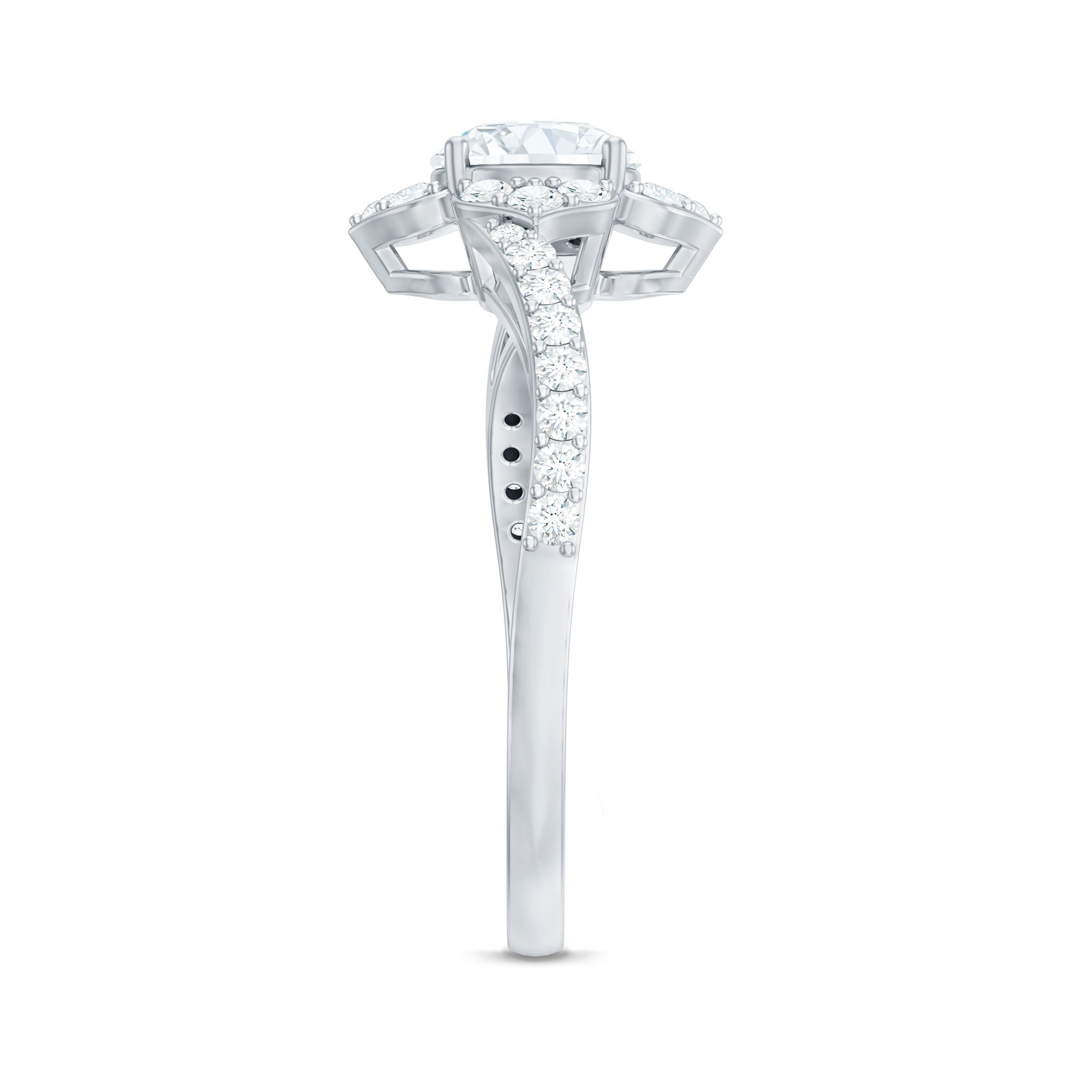 1.75 CT Bypass Shank Round Zircon Flower Engagement Ring