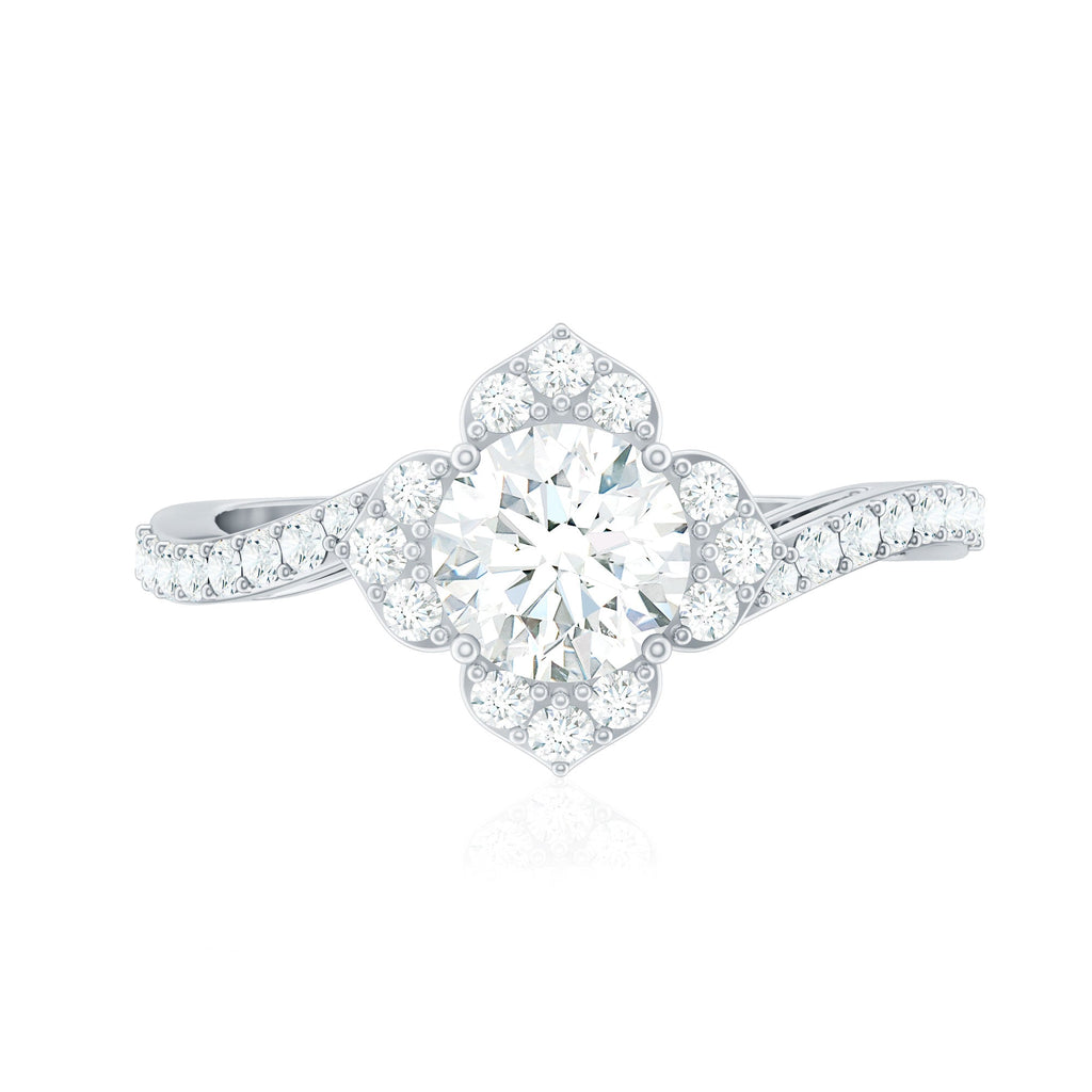 1.75 CT Bypass Shank Round Zircon Flower Engagement Ring