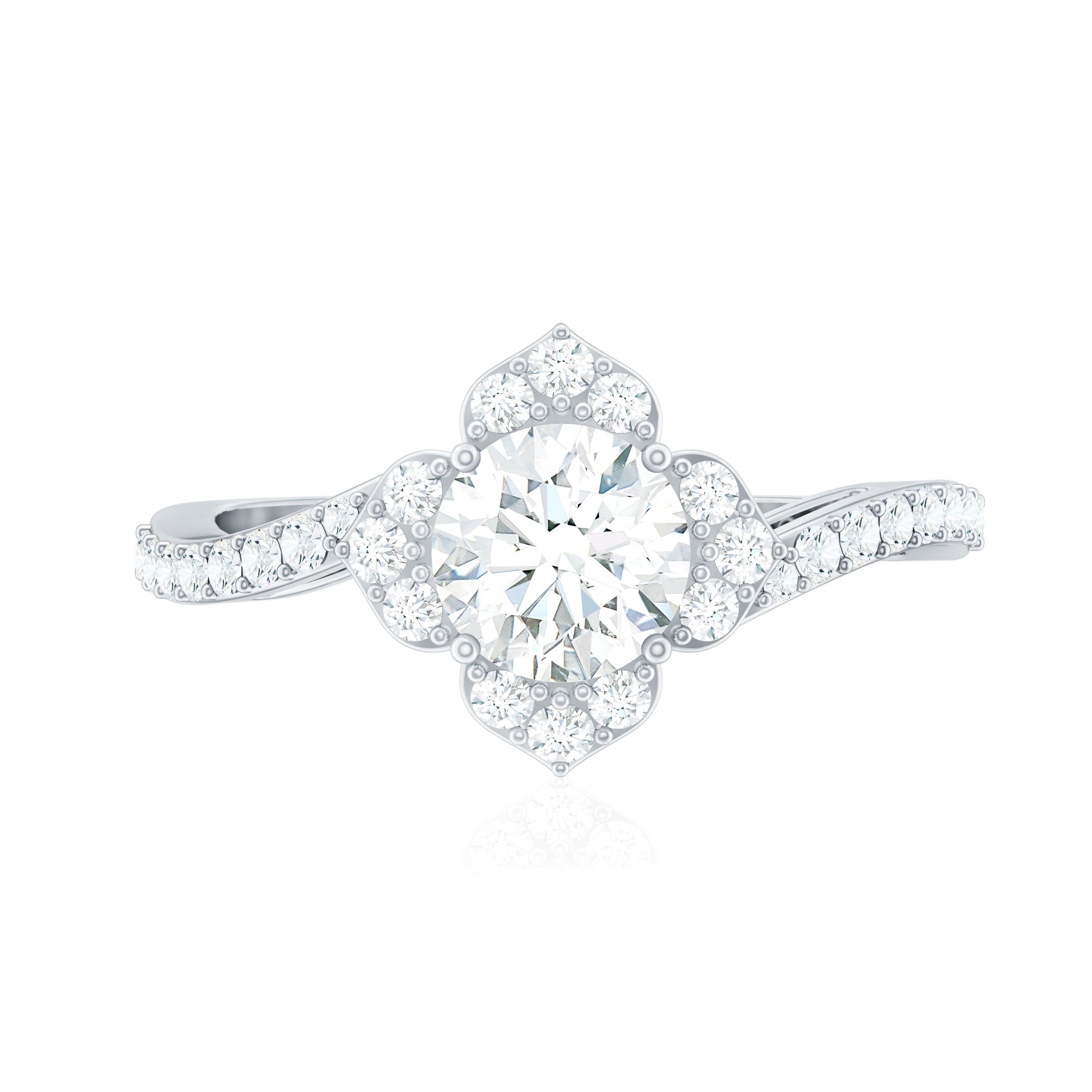 1.75 CT Bypass Shank Round Zircon Flower Engagement Ring