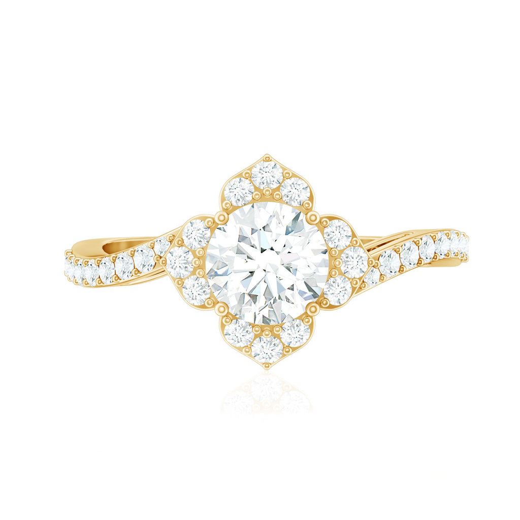 1.75 CT Bypass Shank Round Zircon Flower Engagement Ring