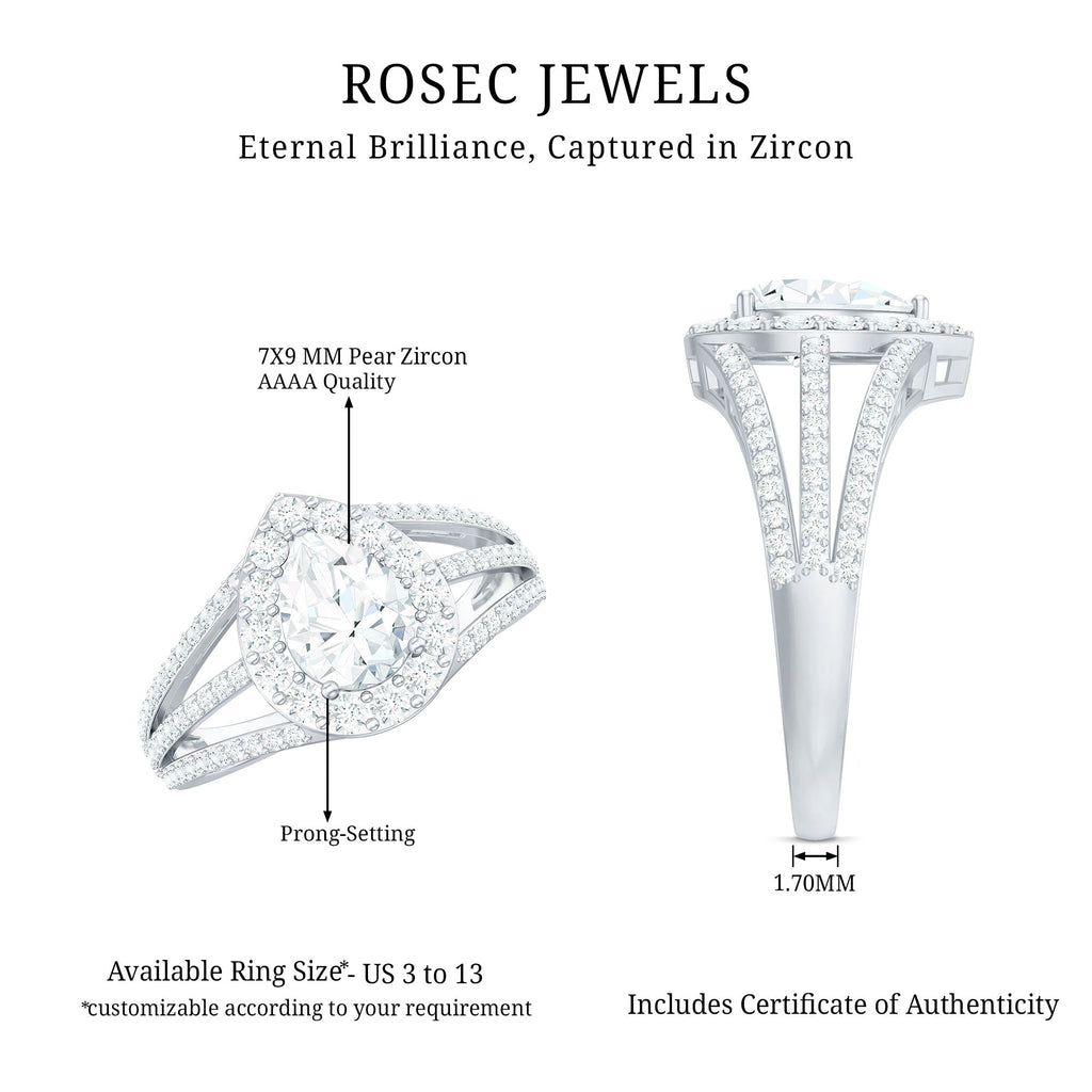 2.50 CT Split Shank Zircon Teardrop Engagement Ring