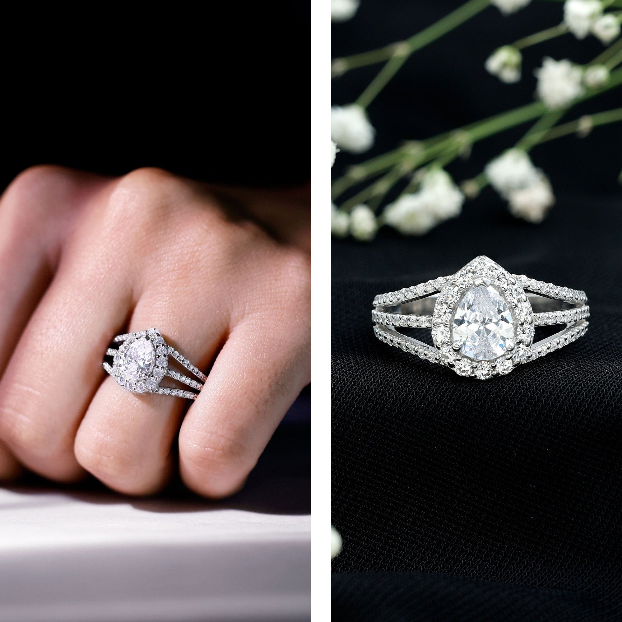 2.50 CT Split Shank Zircon Teardrop Engagement Ring