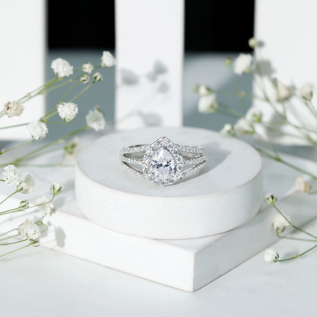 2.50 CT Split Shank Zircon Teardrop Engagement Ring