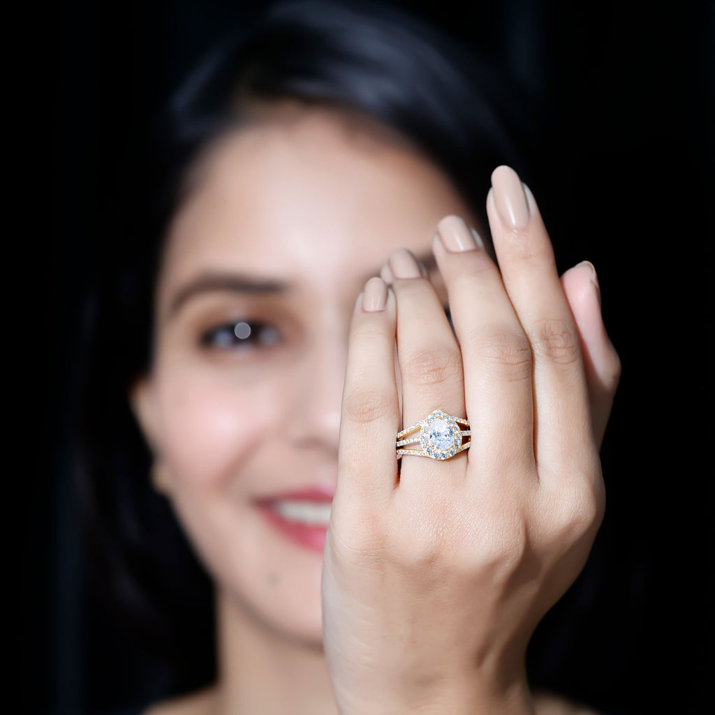 2.50 CT Split Shank Zircon Teardrop Engagement Ring