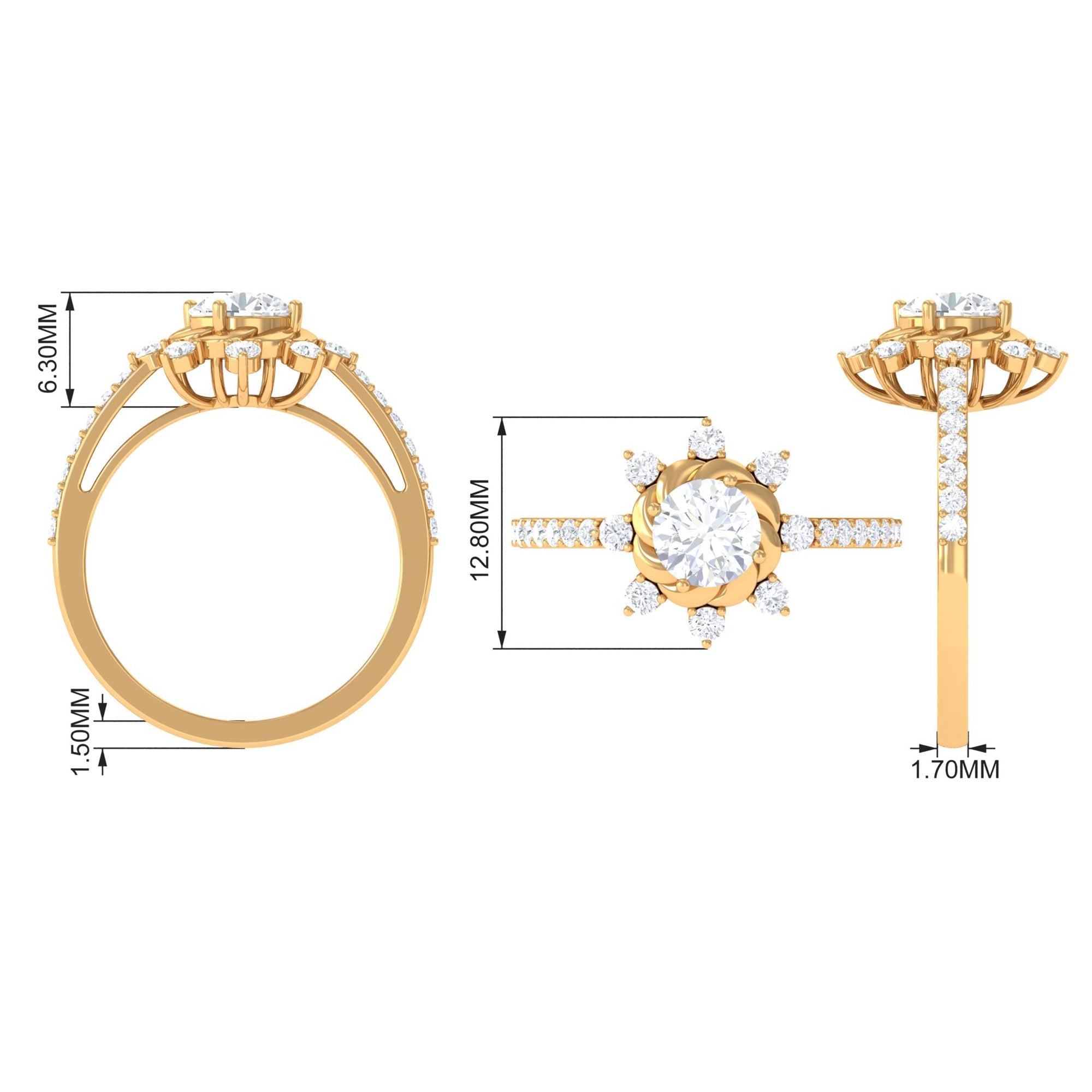 1.75 CT Round Zircon Designer Engagement Ring in Gold