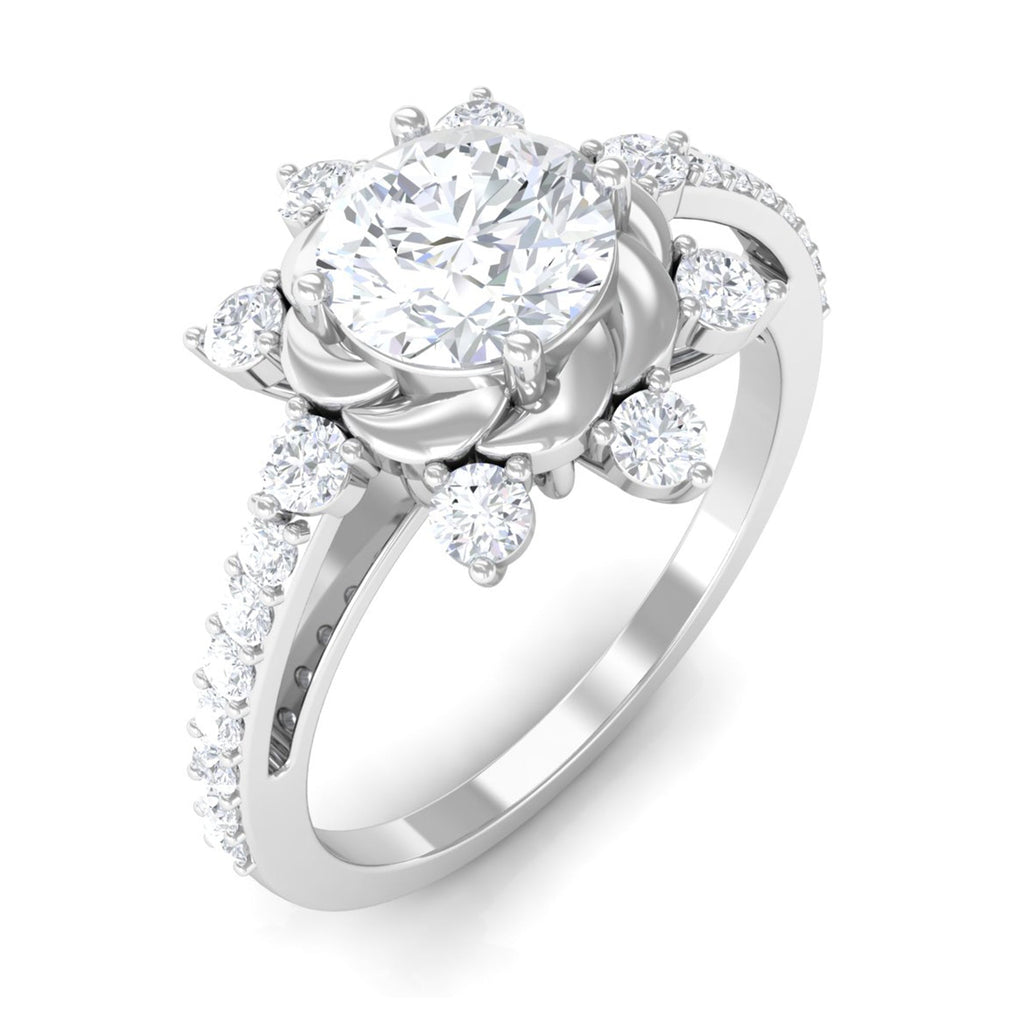 1.75 CT Round Zircon Designer Engagement Ring in Gold