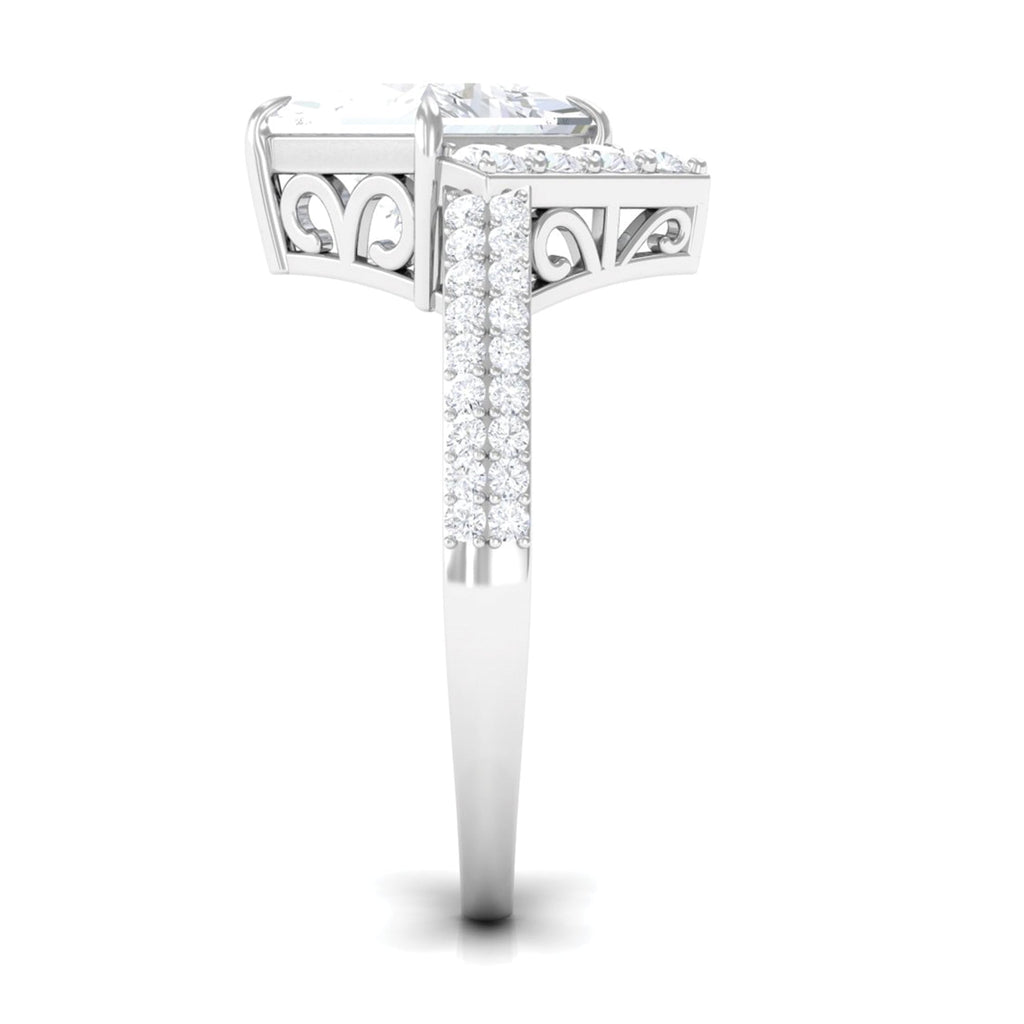 Classic Princess Cut Zircon Engagement Ring with Side Stones