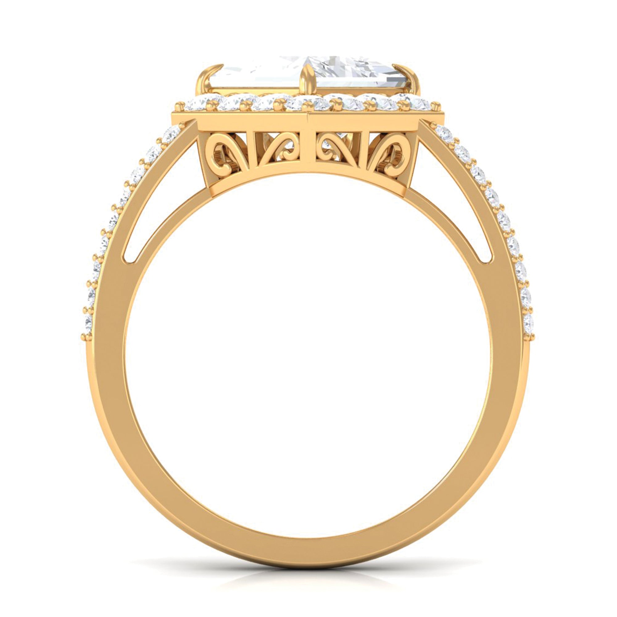 Classic Princess Cut Zircon Engagement Ring with Side Stones