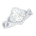 2.25 CT Crossover Shank Oval Zircon Flower Engagement Ring