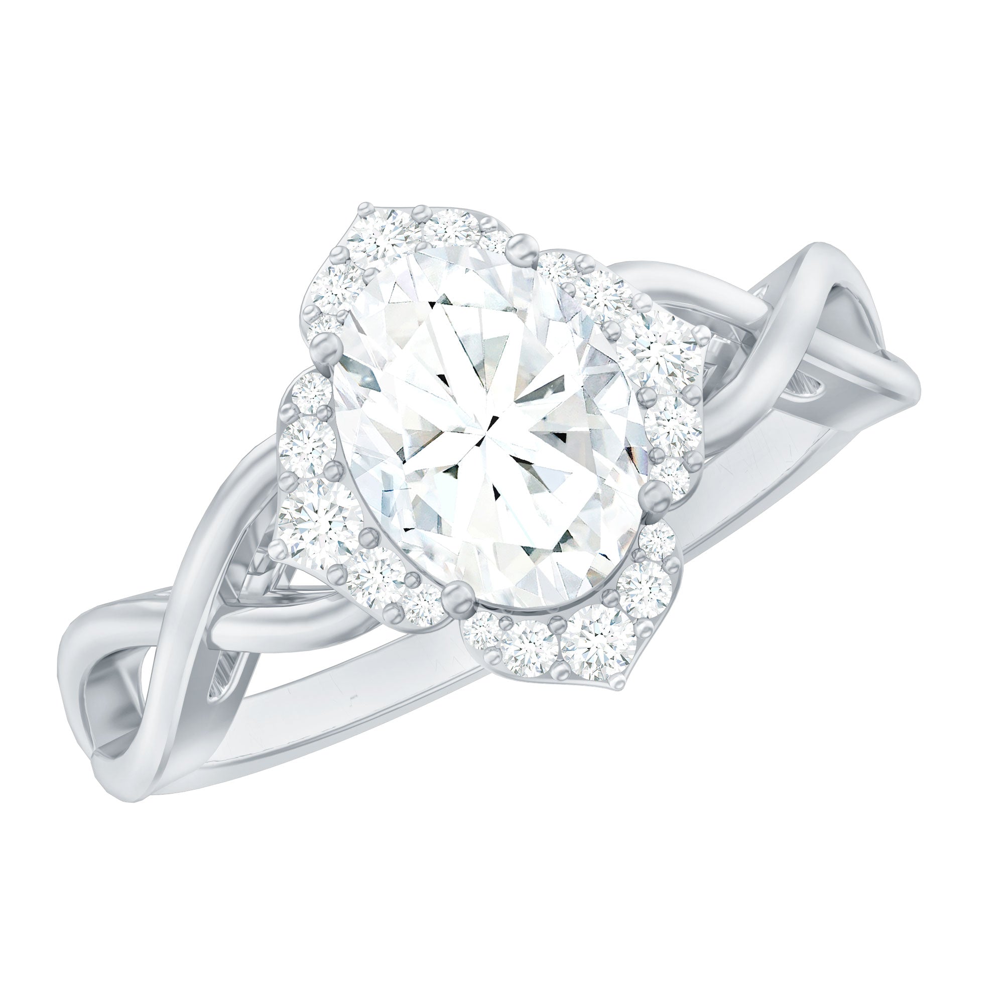 2.25 CT Crossover Shank Oval Zircon Flower Engagement Ring