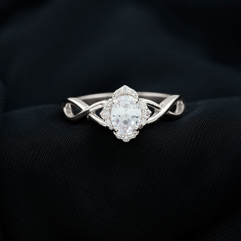 2.25 CT Crossover Shank Oval Zircon Flower Engagement Ring