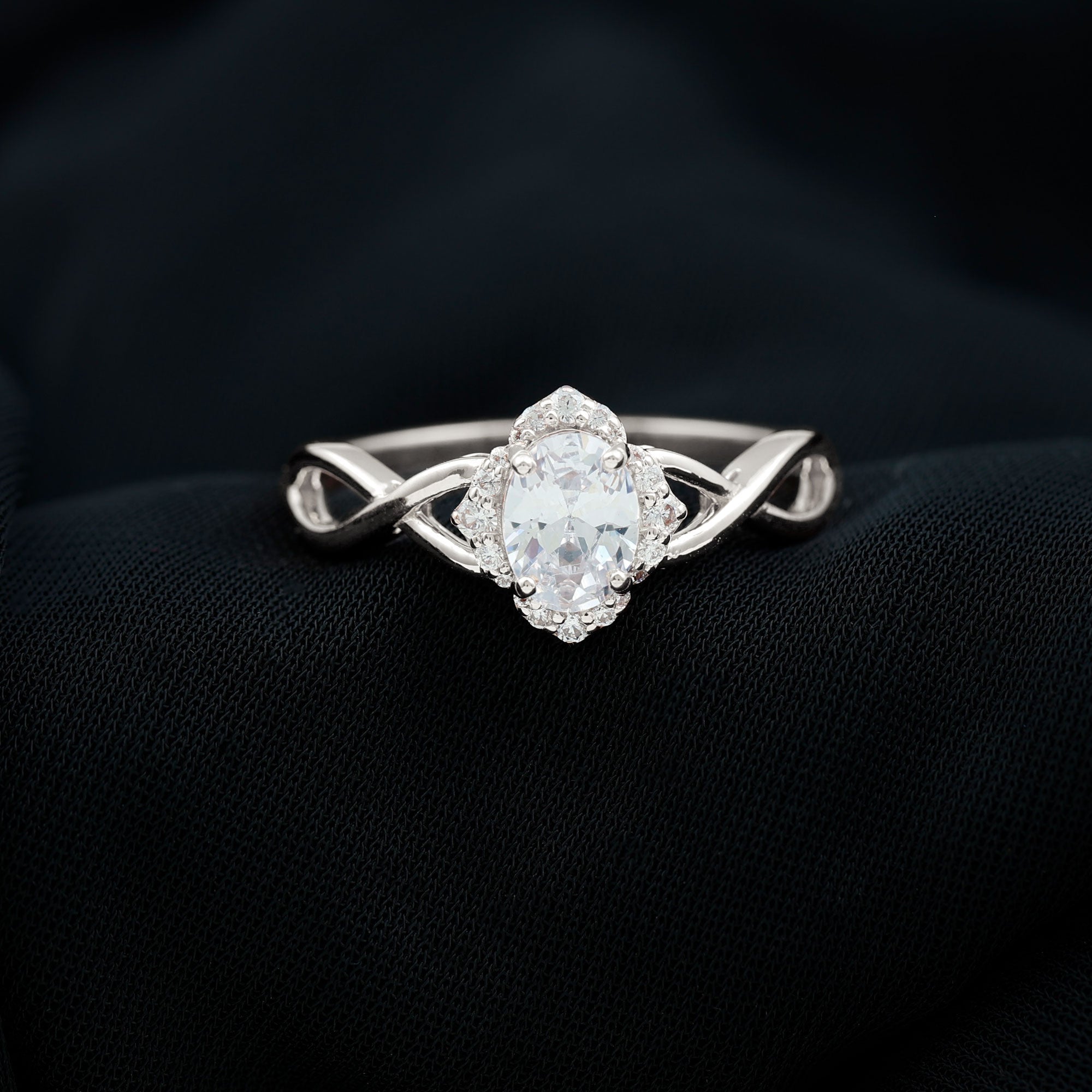 2.25 CT Crossover Shank Oval Zircon Flower Engagement Ring