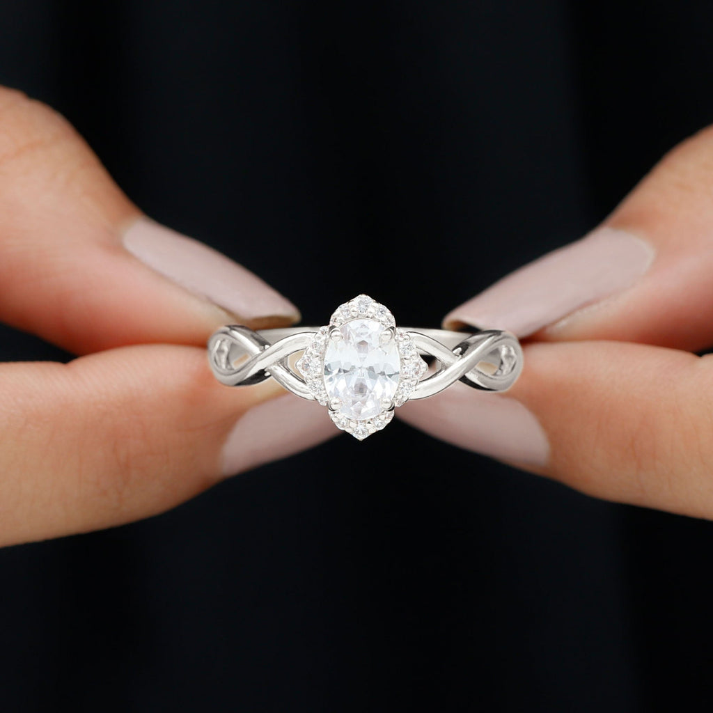 2.25 CT Crossover Shank Oval Zircon Flower Engagement Ring