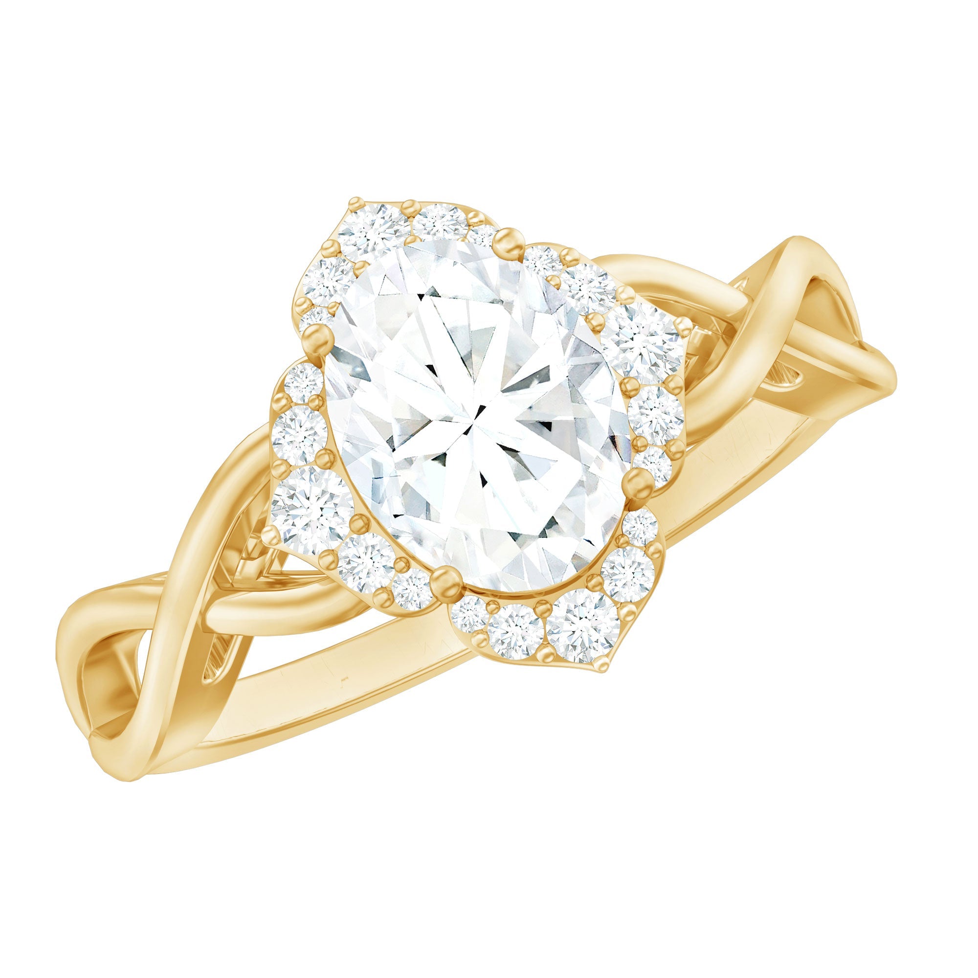 2.25 CT Crossover Shank Oval Zircon Flower Engagement Ring