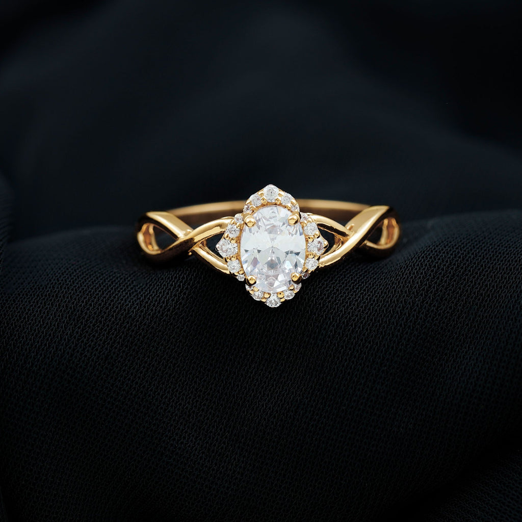 2.25 CT Crossover Shank Oval Zircon Flower Engagement Ring