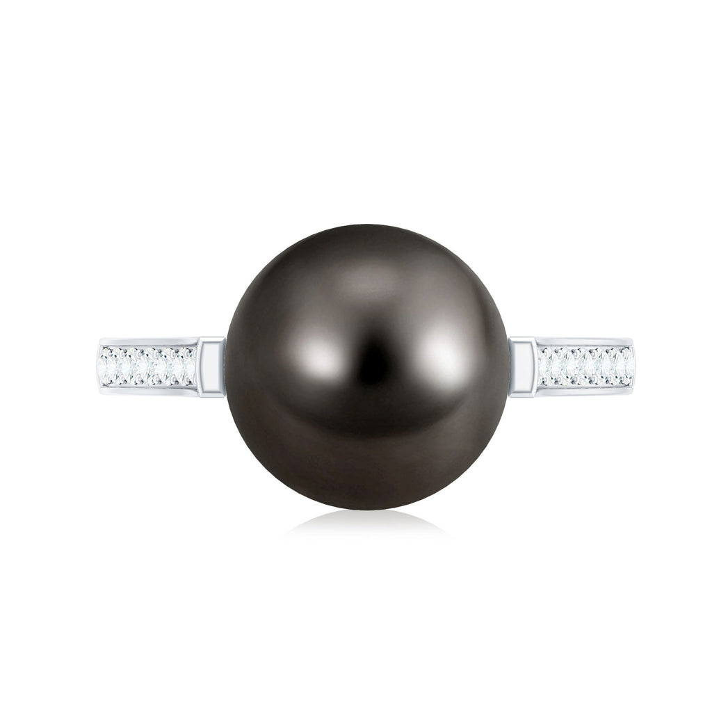 Real Tahitian Pearl Solitaire Engagement Ring with Diamond