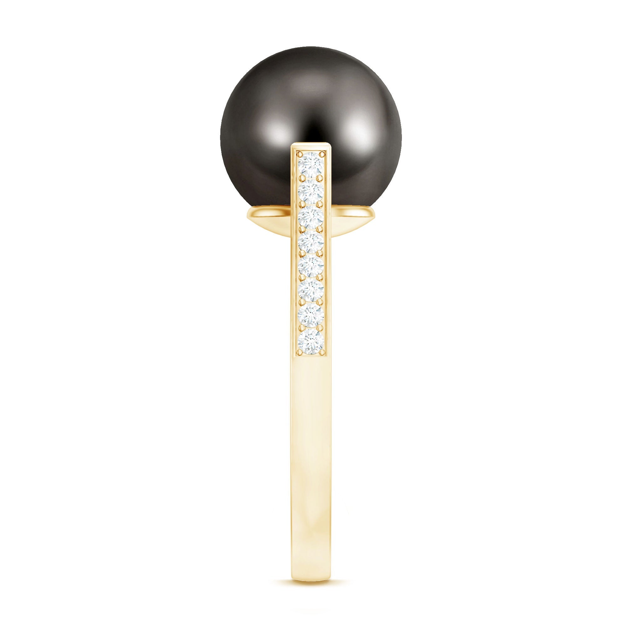 Real Tahitian Pearl Solitaire Engagement Ring with Diamond