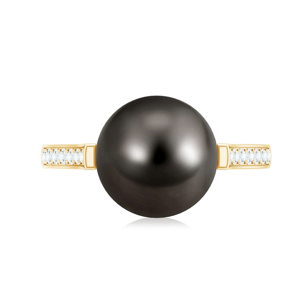 Real Tahitian Pearl Solitaire Engagement Ring with Diamond