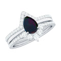 Natural Black Opal Bridal Ring Set With Moissanite
