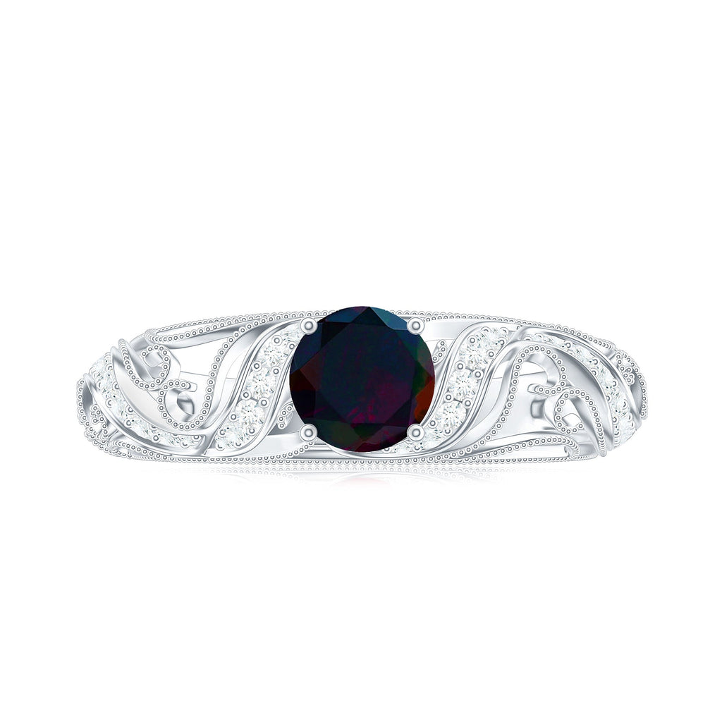 Natural Black Opal Vintage Inspired Engagement Ring