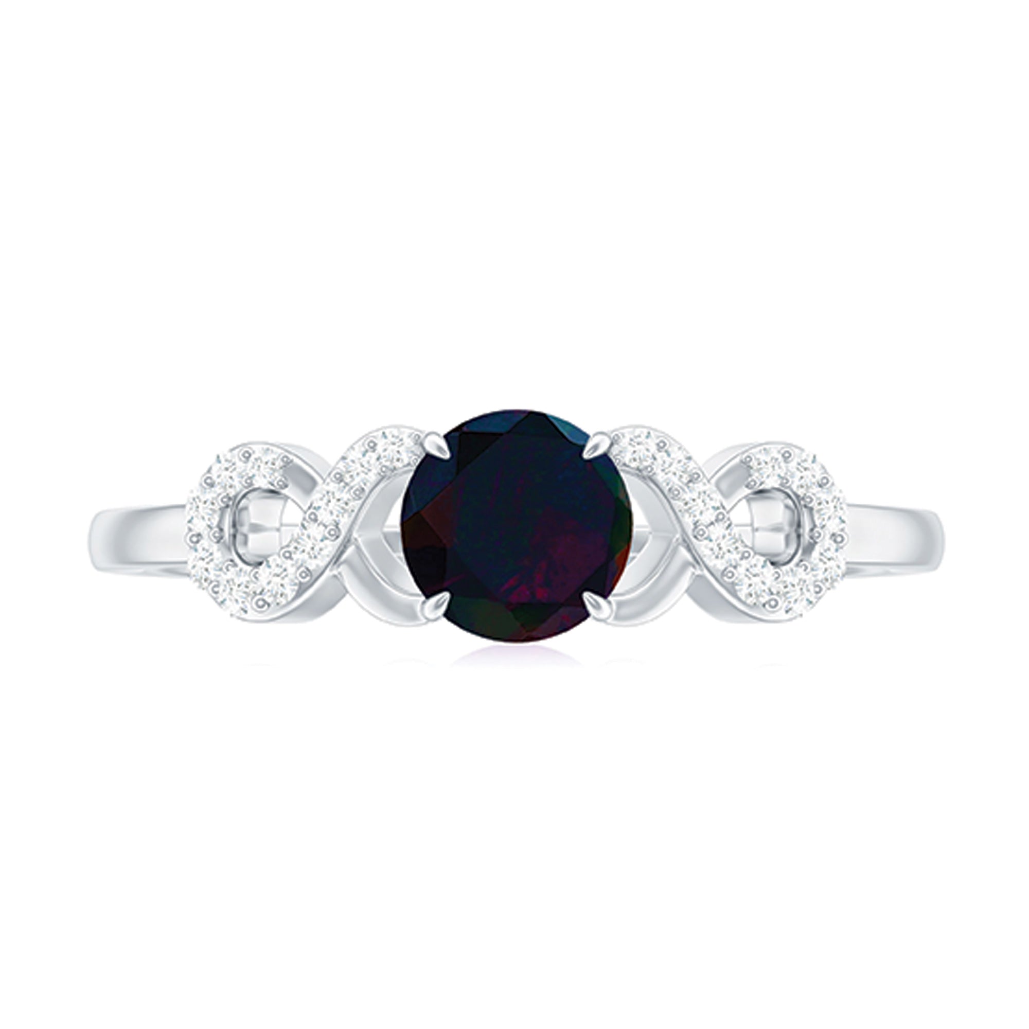 Round Black Opal Criss Cross Promise Ring with Diamond