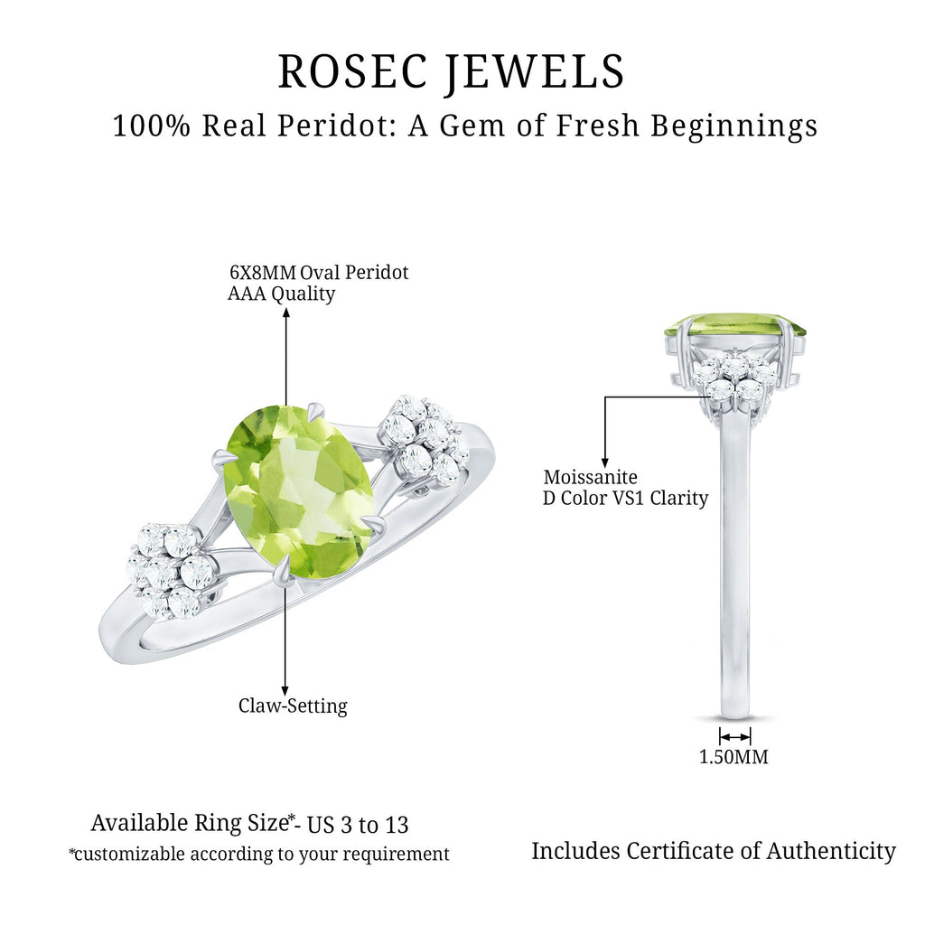 Split Shank Oval Cut Peridot Cocktail Flower Ring