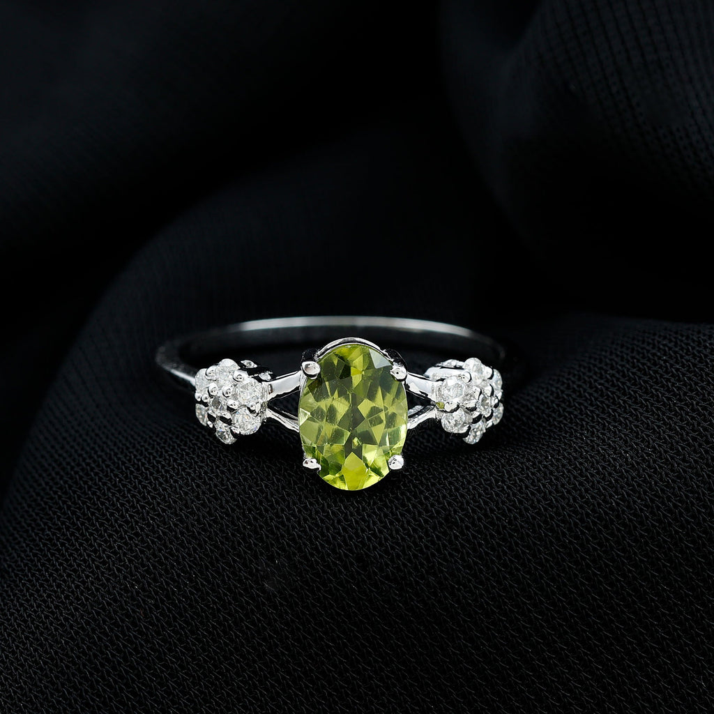 Split Shank Oval Cut Peridot Cocktail Flower Ring