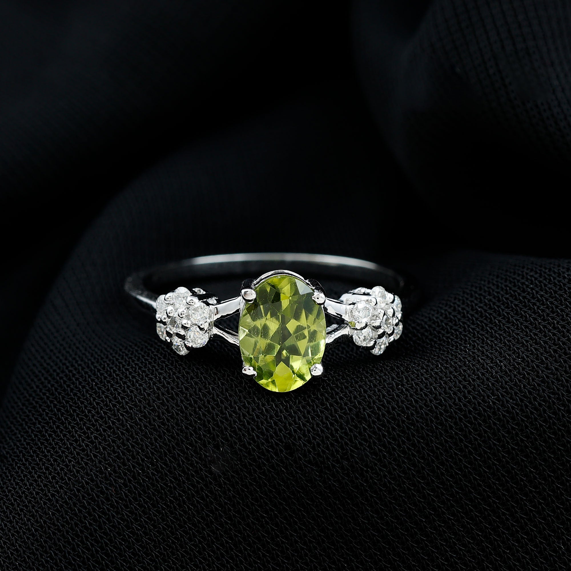 Split Shank Oval Cut Peridot Cocktail Flower Ring