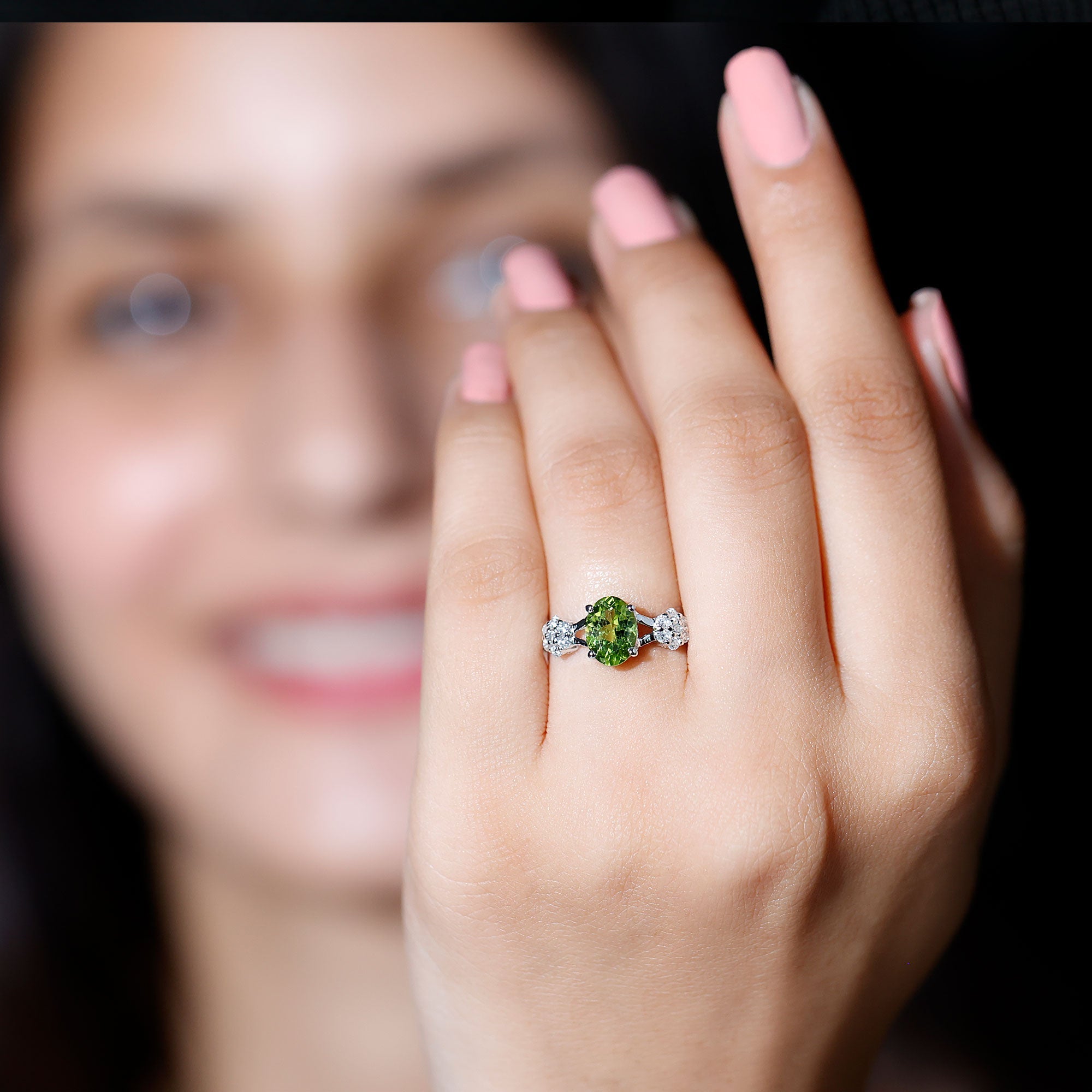 Split Shank Oval Cut Peridot Cocktail Flower Ring