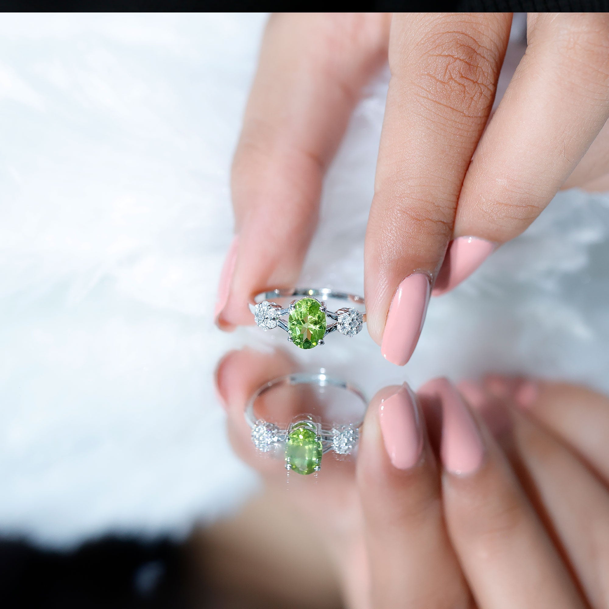 Split Shank Oval Cut Peridot Cocktail Flower Ring